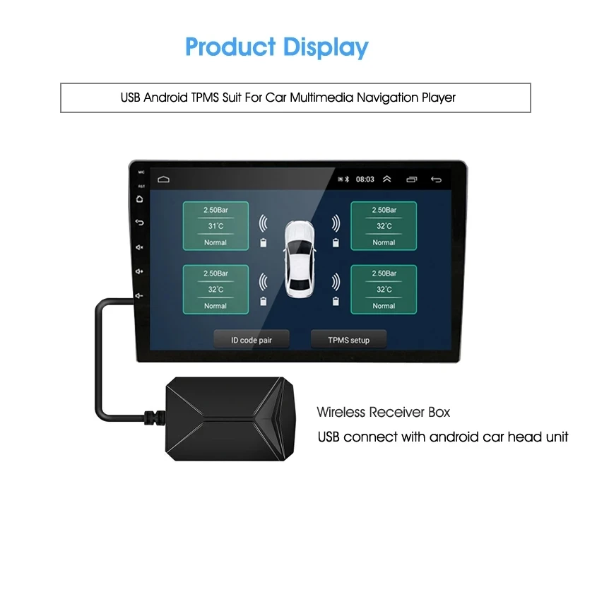 USB Android TPMS Car Tire Pressure Monitoring System Display Internal External Sensors For Car Radio Spare Tyre Pressure Alarm