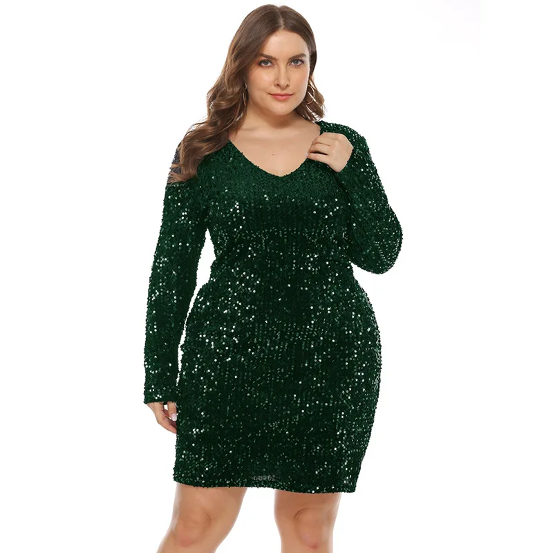 Plus rozmiar suknia wieczorowa cekiny wysokiej jakości suknia musujące płaszcza Sexy V Bodycon klub okazja sukienka OSH-19519