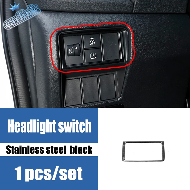 

For Honda CRV CR-V 2017 Stainless steel black Head Lights Lamp Switch Button Headlamp Cover Trim car styling Accessories 1pcs