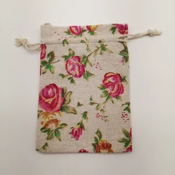 50-100pcs Rose Kapok Fabric Bag Flower Jute Bag Sack Drawstring Bags Cotton Sack Gift Bags for Wedding Party Christmas Gifts