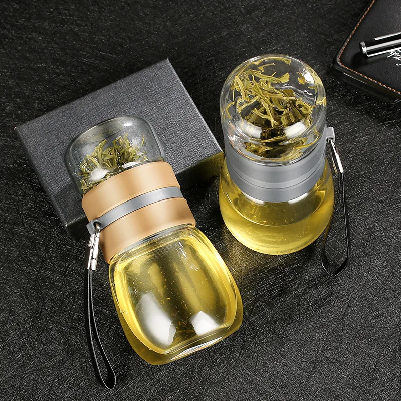 450ml Double Glass Water Bottle With Case Tea Drink Bottle Infuser Tumbler Drinkware Waterbottle Eco-Friendly