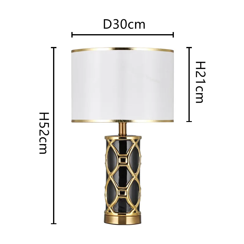 OURFENG Modern LED Table Light Ceramic Luxury Decorative Desk Lamp Fabric Lampshade For Living Room Bedroom Library Study Office