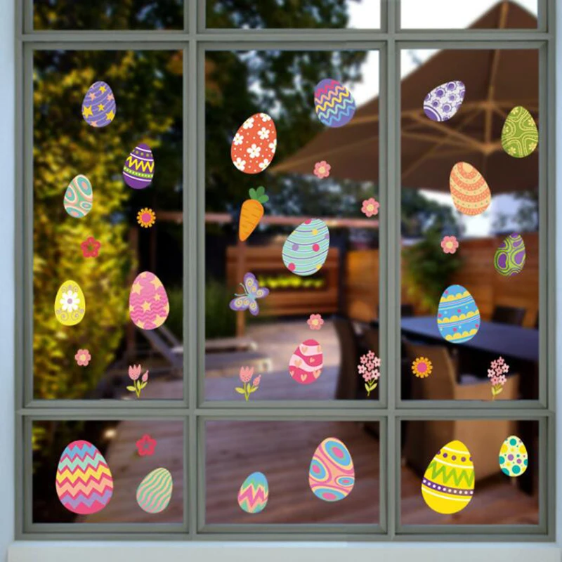 2025 Easter Window Stickers Bunny Egg Carrot Stickers Decal Happy Easter Decor for Home Xmas New Year Party Self Adhesive Tattoo