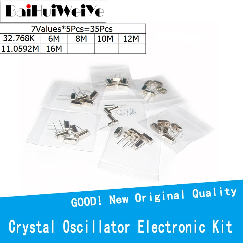 35Pcs HC-49S Crystal Oscillator Electronic Kit Ceramic Quartz Resonator HC49S DIP 7 Kinds 32.768K 6M 8M 10M 12M 16M 11.0592 MHZ