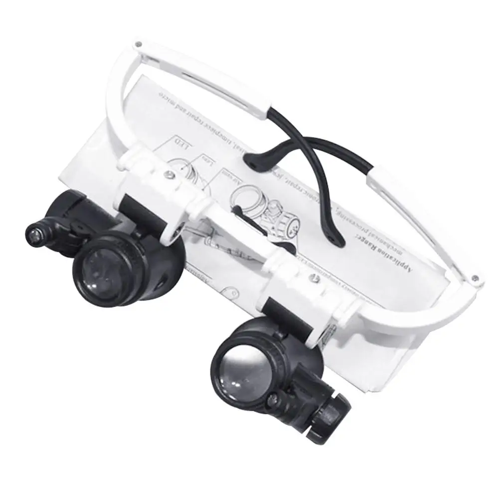 9892H-1 Head Mounted LED Lamp Acrylic Lenses Double Eye Glasses Magnifier Loupe Fashion 2020