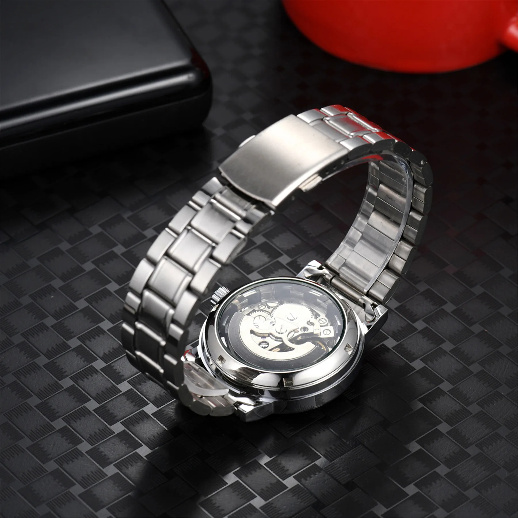 Lancardo Fashion Watch Men Business Bar Scale Stainless Steel Mechanical Wrist Watch Luminous Gear Movement Masculino Relogio