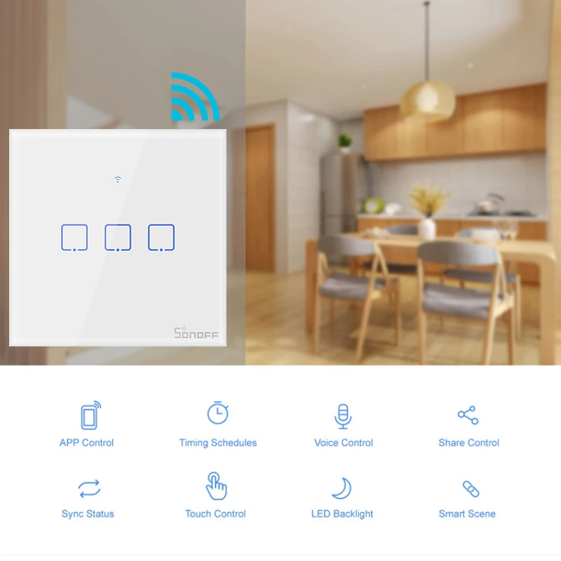 SONOFF-interruptor inteligente T0 con WiFi para el hogar, Panel táctil de luz de pared para Alexa, asistente de Google, eWelink, UE/EE. UU.