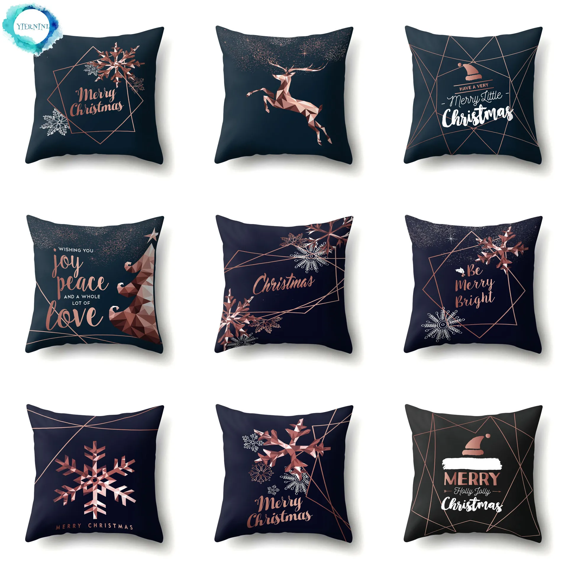 Christmas Black Bedroom Decorative Polyester Throw Pillow Cover Elk Snowflake Pattern Xmas Sofa Square Cushion Cover 45X45CM