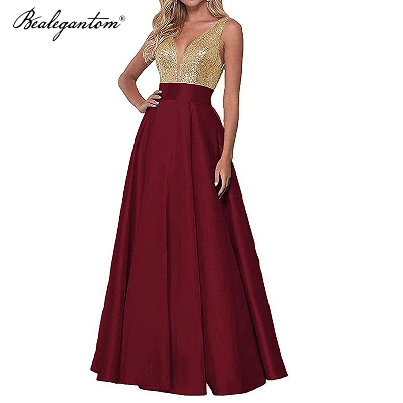 

Bealegantom High Quality V-Neck Red Evening Dresses A Line Long Pageant Lace UP Formal Prom Party Gown Robe De Mariee ED130