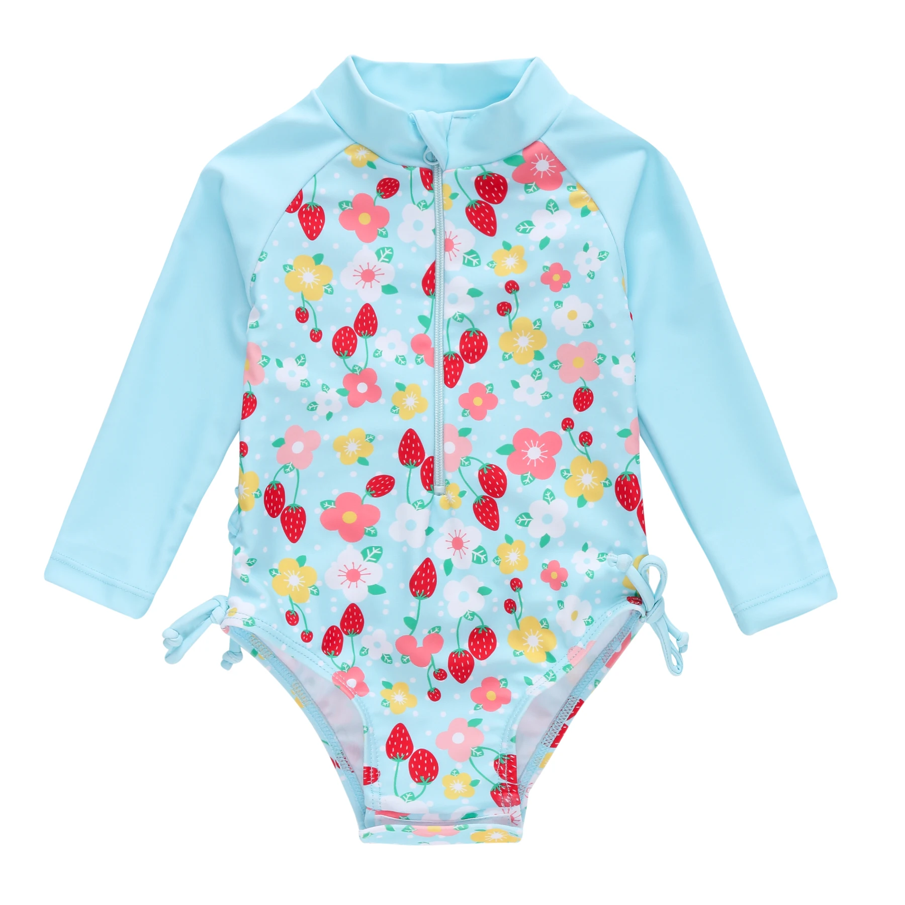 

Honeyzone Summer Baby Swimwear Full Sleeve Baby Beachwear Blue Flora Print Pyjama Bebe Costumi Da Bagno Bambina 0-24M