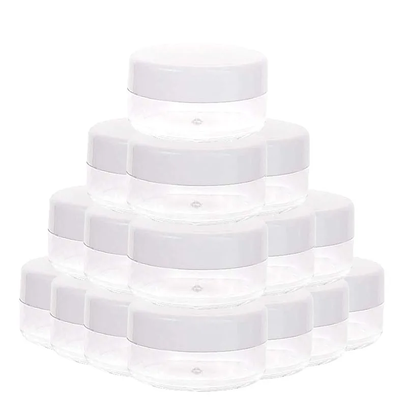 

100Pcs X 2g 3g 5g 10g 15g 20g Transparent Sample Jars Pot Containers with White Lids for Makeup Face Cream Lip Balms Storages