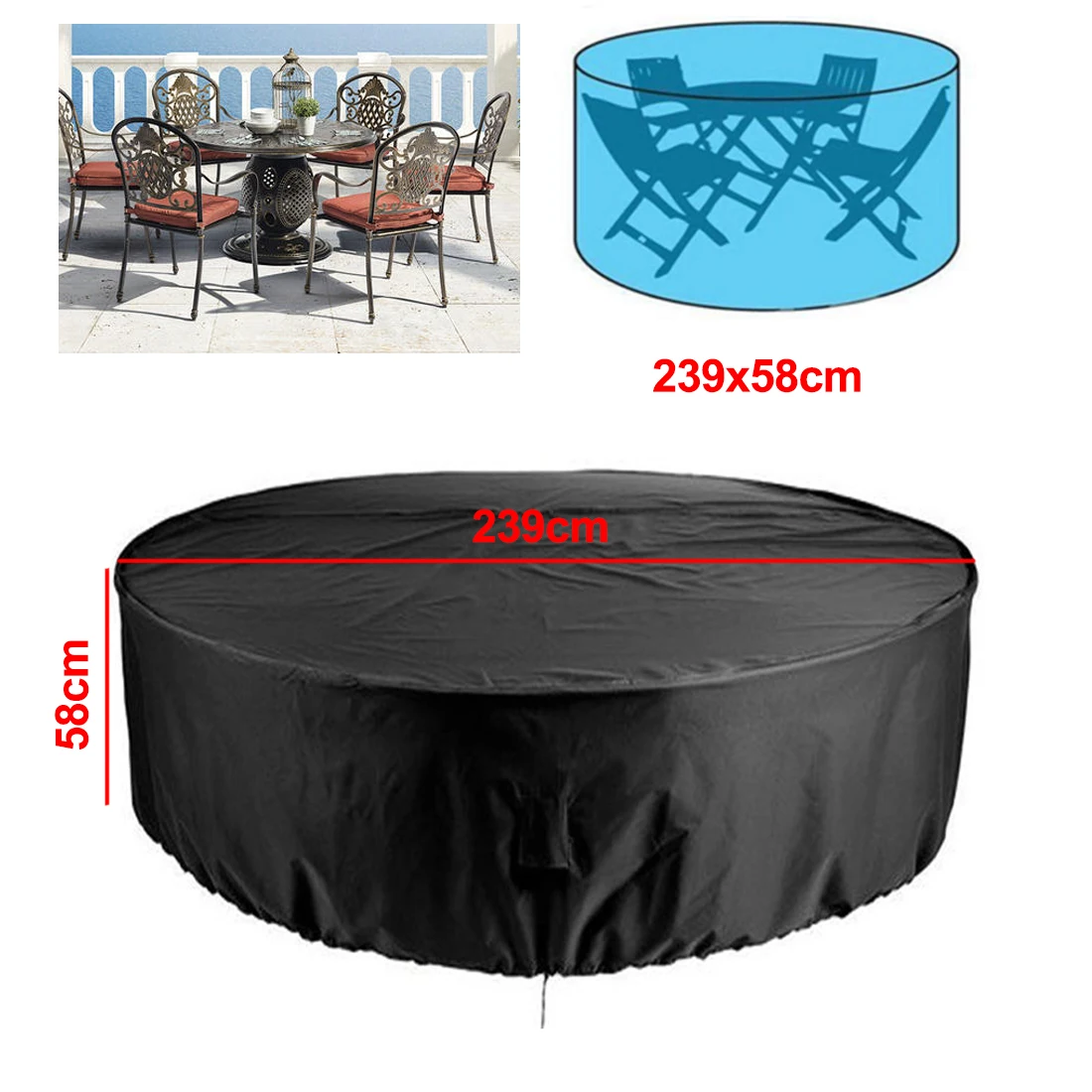 Various Sizes Outdoor Garden Patio Large Round Waterproof Furniture Protector Table Chair Set Dust Furniture Cover