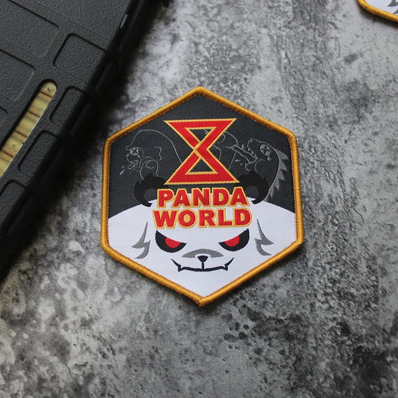 Tactical Embroidery Patches Animal Badge for Clothes Backpack and Jacket DIY Stickers Appliqued Hexagon PANDA WORLD