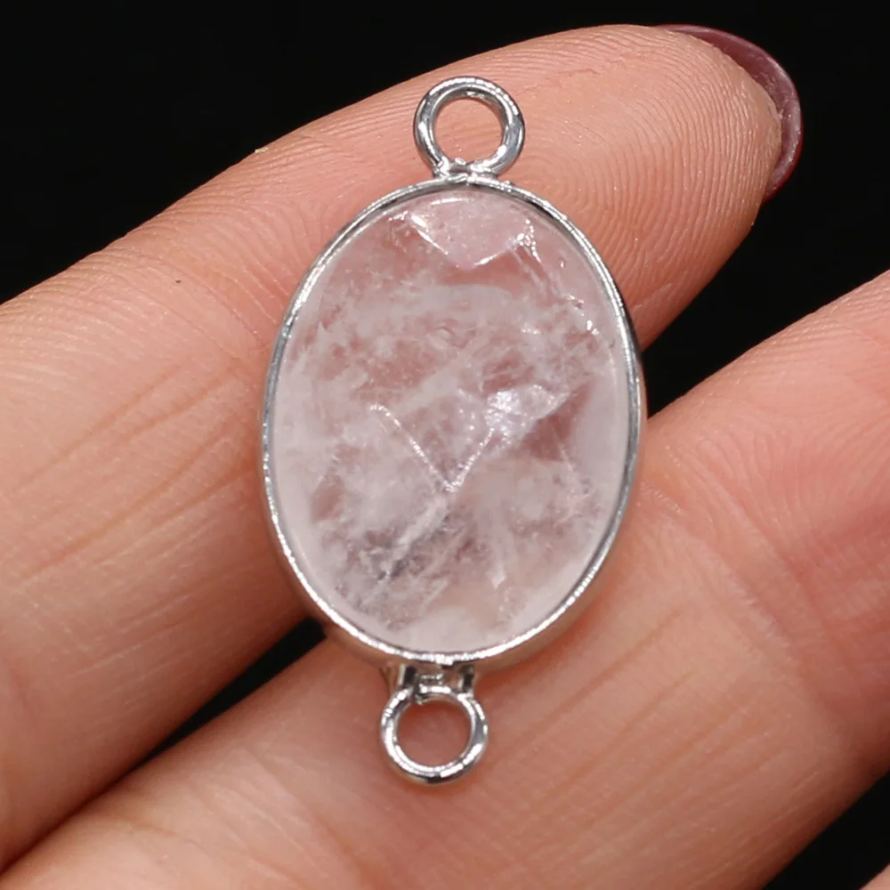 2PC Natural Stone Double Hole Connector Pendant Faceted Crystal Quartz Charms for Jewelry Making DIY Earring Bracelet Accessory