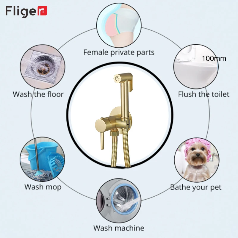 Imagem -05 - Fliger-brass Handheld Bidé Faucet para Banheiro Pulverizador Preto Chuveiro Higiênico Misturador de Água Quente e Fria