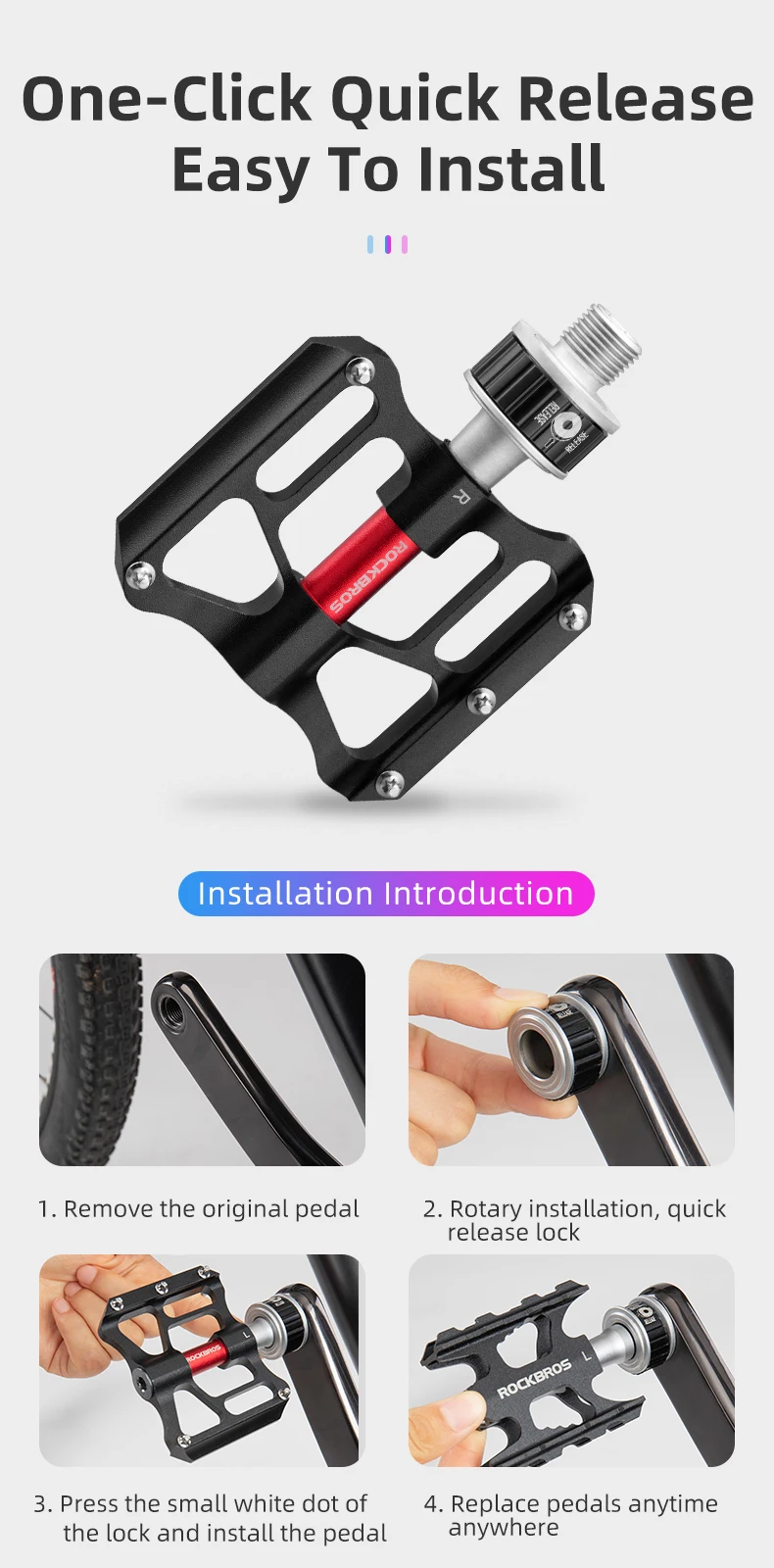 ROCKBROS Fahrrad Pedales Mtb Quick Release CNC Regendicht Dichtung Lager 8,2 cm Verbreitert Nicht-slip Chrom Molybdän Bike Straße pedal – Detail 4