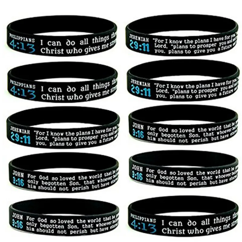 1 Pcs Jesus Cross Christian Religious Scripture Bible Verse Rubber Sport Motivational Silicone Wristband Bracelet