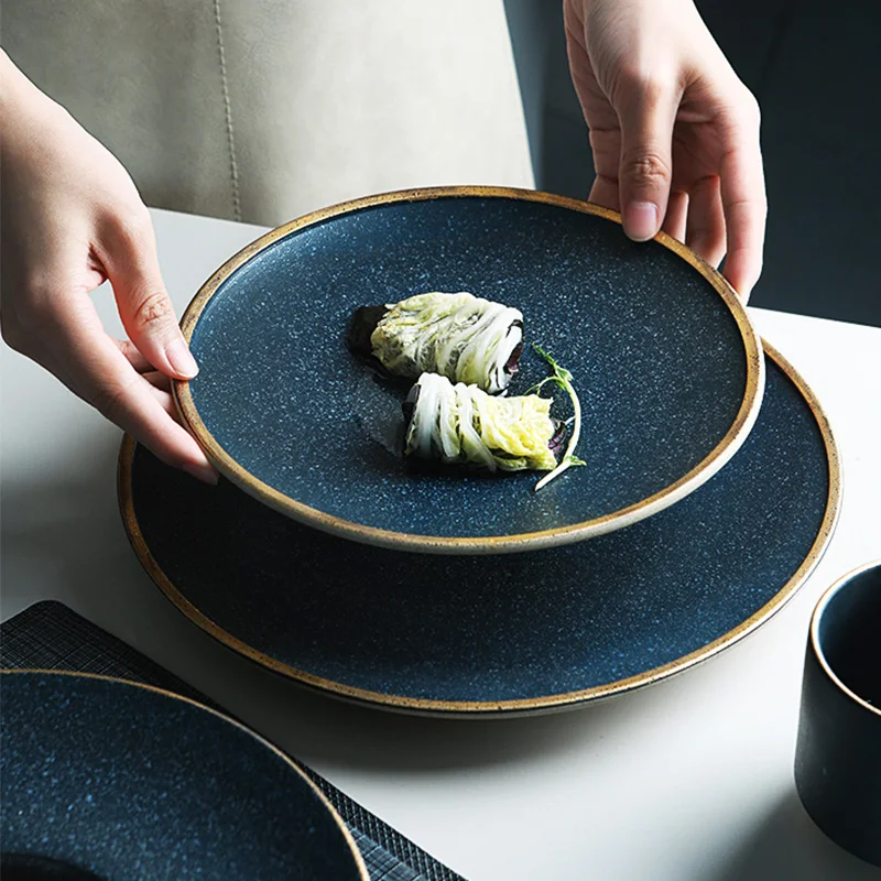 KINGLANG Ceramic Pasta Plate Golden Steak Plate American dessert dish family western-style food dish steak dish