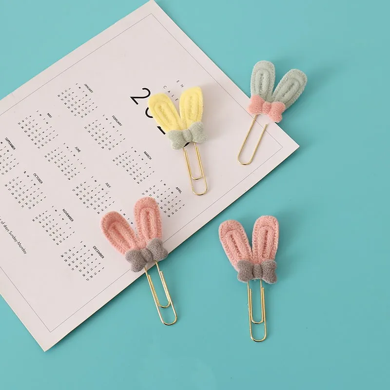 2 Pcs Cute Candy Color rabbit Metal Gold Paper Clip Office Lady Style School Stationery Photo Decorative Supply Stationery H0532