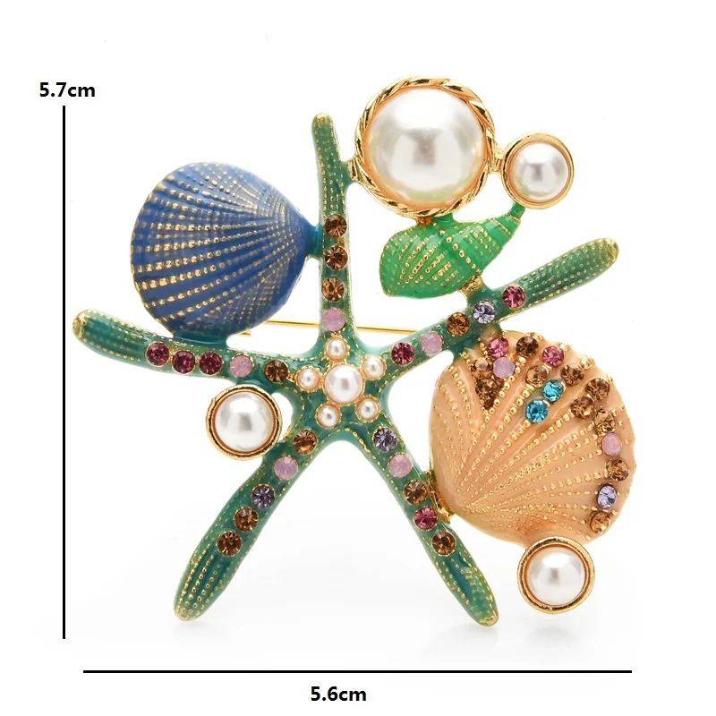 Wuli&baby Enamel Starfish Brooches Women Pearl Sea Star Animal Party Office Brooch Pins Jewelry Gifts