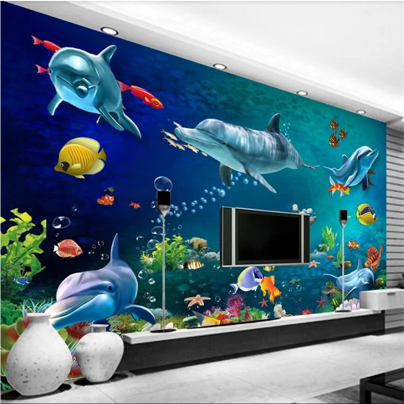 

wellyu Custom large wall painter installed 3D underwater world beautiful underwater world living room wall wallpaper