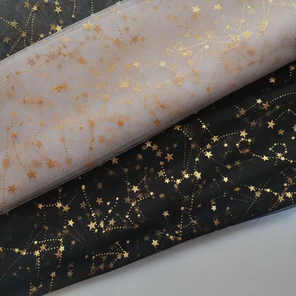 Print Gold Stars Tulle lace fabric Constellation Tulle lace Fabric For Cosplay, Birthday Party Dress,Cupcake Dress,  Ball Gown