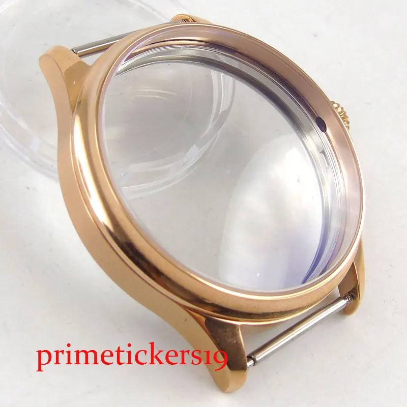 

Rose golden plated case 44mm watch 316L stainless steel polished bezel fit 6498 6497 movement mineral glass watchcase