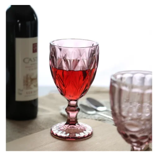 250ml Colored Goblet Wine Water Glass Machine Pressed Clear Blue Pink Grey Glass Goblets Vintage Glass Cup