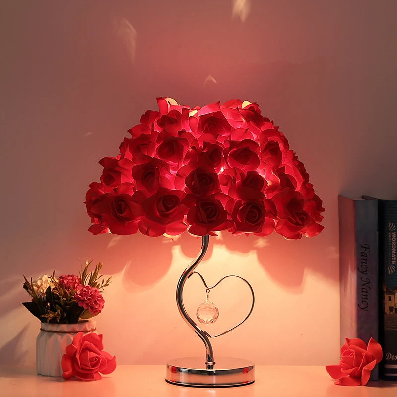 

Rose Flower Table Lamp Wedding Home Decoration LED Night Light Heart Shape Bedside Desk Lamp Christmas Gift Lighting Fixture