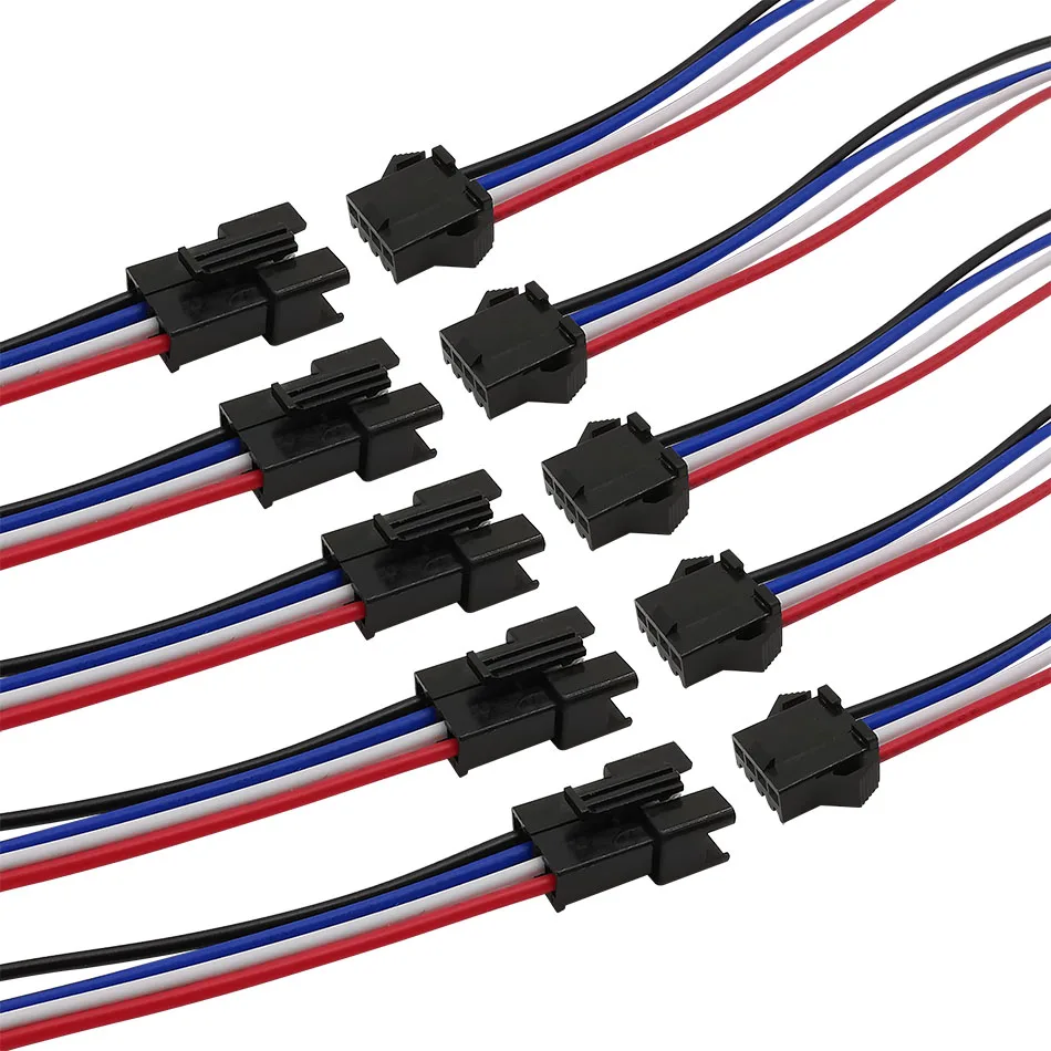 JST SM 2P 3P 4P 5P 6 pines macho hembra enchufe conector de Cable de tira LED, Cable de alimentación de CC, longitud 10/15/20cm, 5 pares