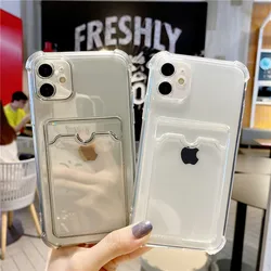 Clear Soft Silicone Phone Cover For Apple iPhone 11 12 13 Mini Pro Max SE Case Card Pocket iPhone 8 7 6S 6 Plus XR X XS Max Case