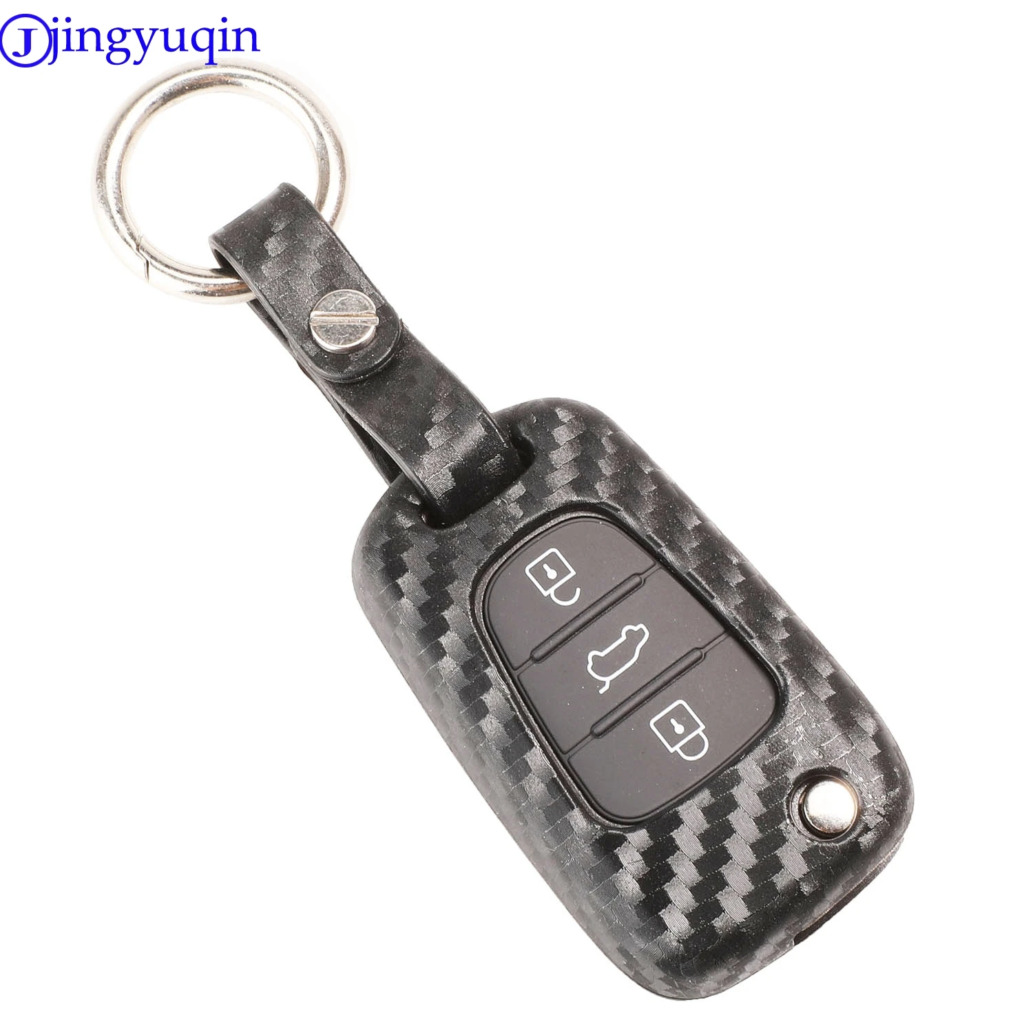 jingyuqin 3 Buttons Carbon Fiber Patten Silicone Car Key Shell For HYUNDAI I30 IX35 For Kia K2 K5 Car Keys Blank Case Cover