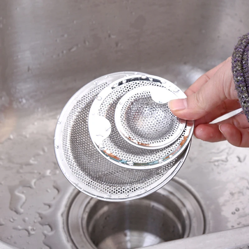 Kitchen Stainless Steel Mesh Sink Strainer Drain Hole Filter Food Slag Trap Filter Cleaner Bathroom Hair Catcher Stopper Plugs