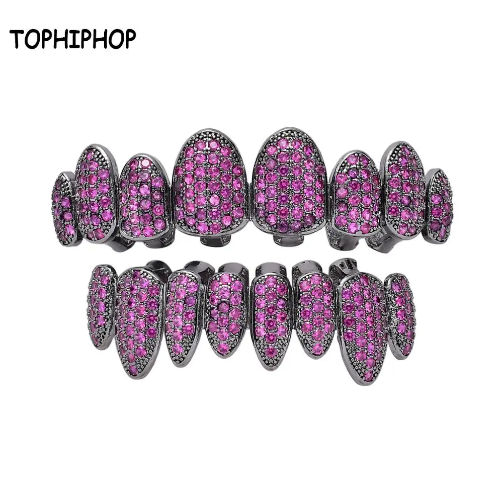 

TOPHIPHOP New Hip-Hop Grillz Skull Zircon Support Irregular Personality Color Gold Tooth Grillz Men's Women's Jewelry