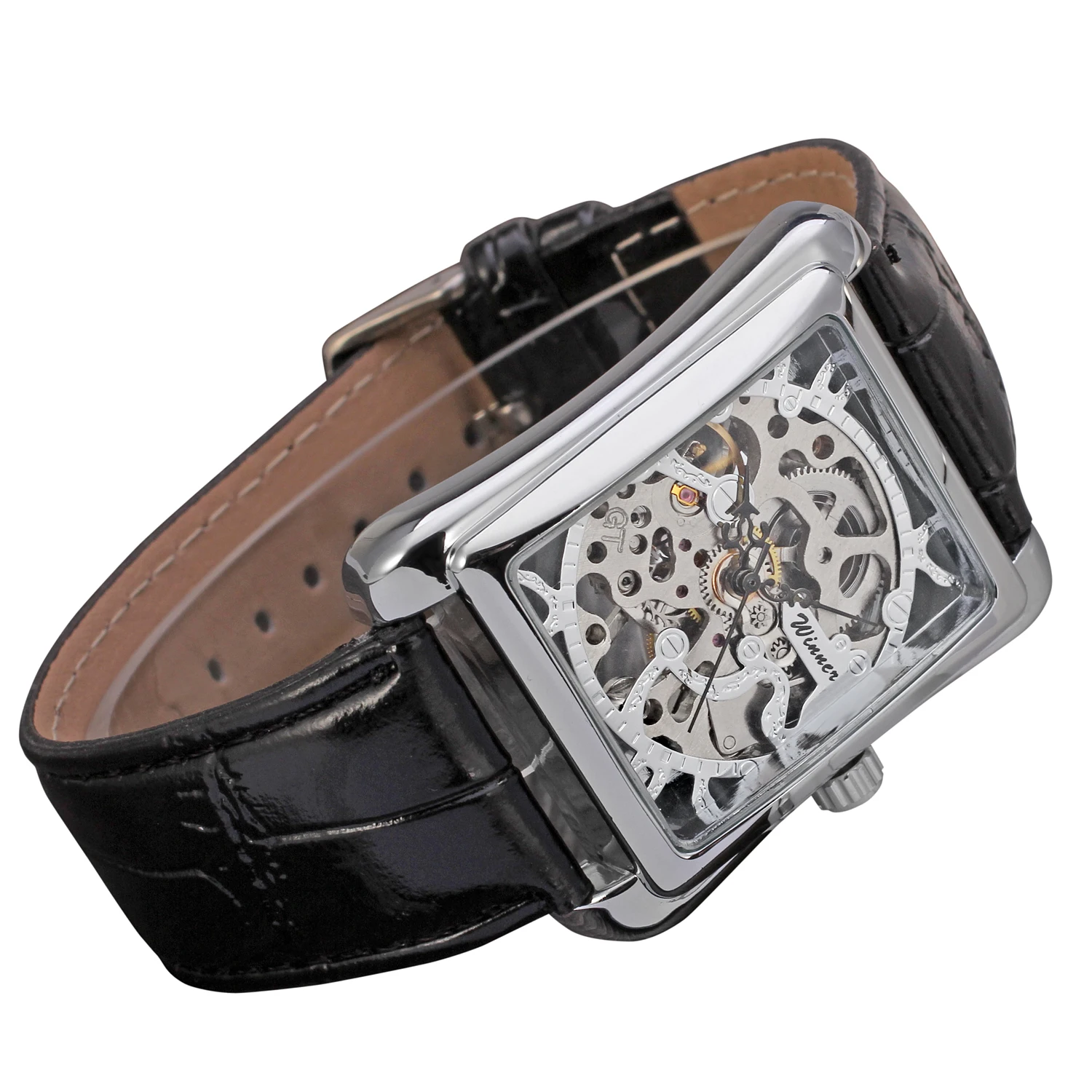 T-WINNER Watch Rectangular mechanical Watch Men's Watch Gold Belt Wrist Watch Hollow hand Mechanical watch