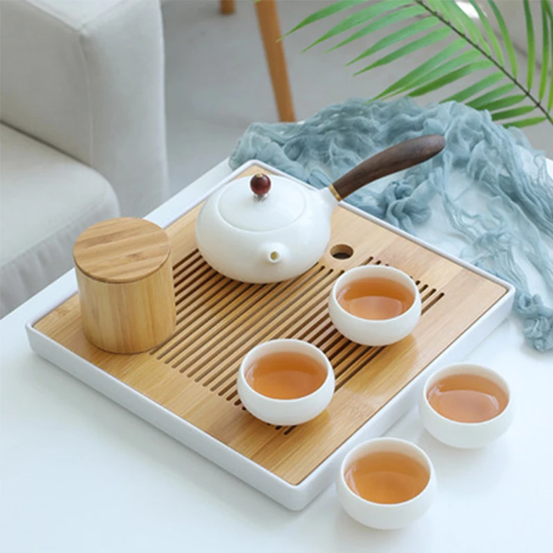 

Dehua Suet Jade White Porcelain Tea Set Handmade Teapot Teacup Set Chinese Tea Ceremony Gift Ceramic Teapot with Wooden Handle