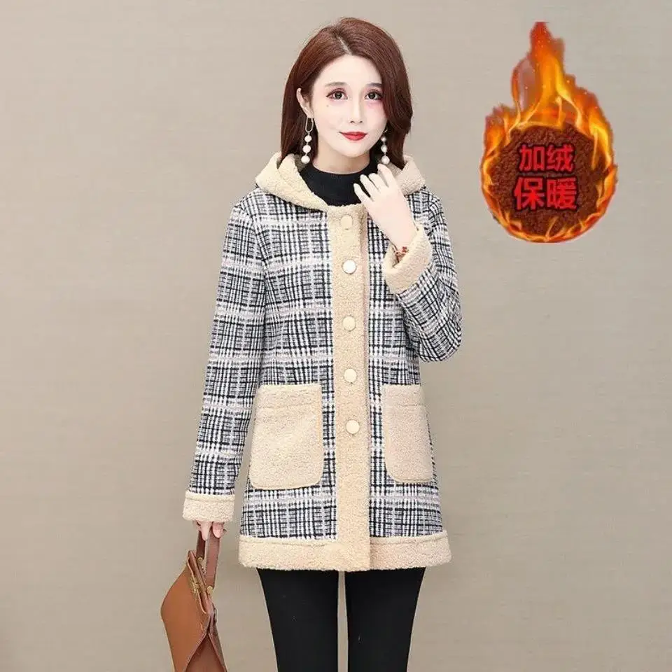 Fdfklak Lambs Wool Padded Jacket Women Winter Cotton Coat Hooded Thicken Velvet Warm Plus Size Parkas M-4XL Manteau Femme Hiver