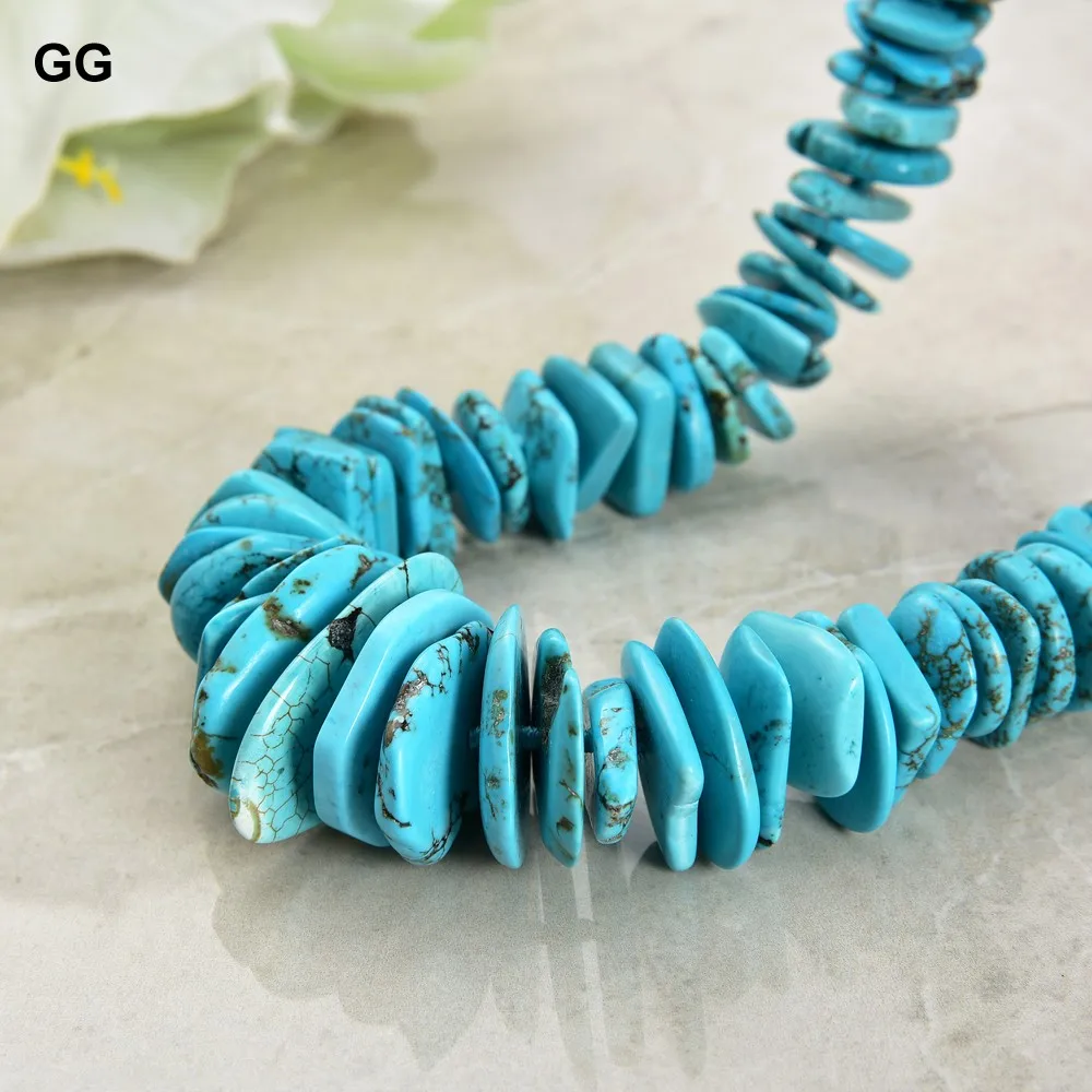 G-G Jewelry 26\'\' Blue Turquoise Gems Stone Necklace 12x23mm Center Drilled Disc Chips