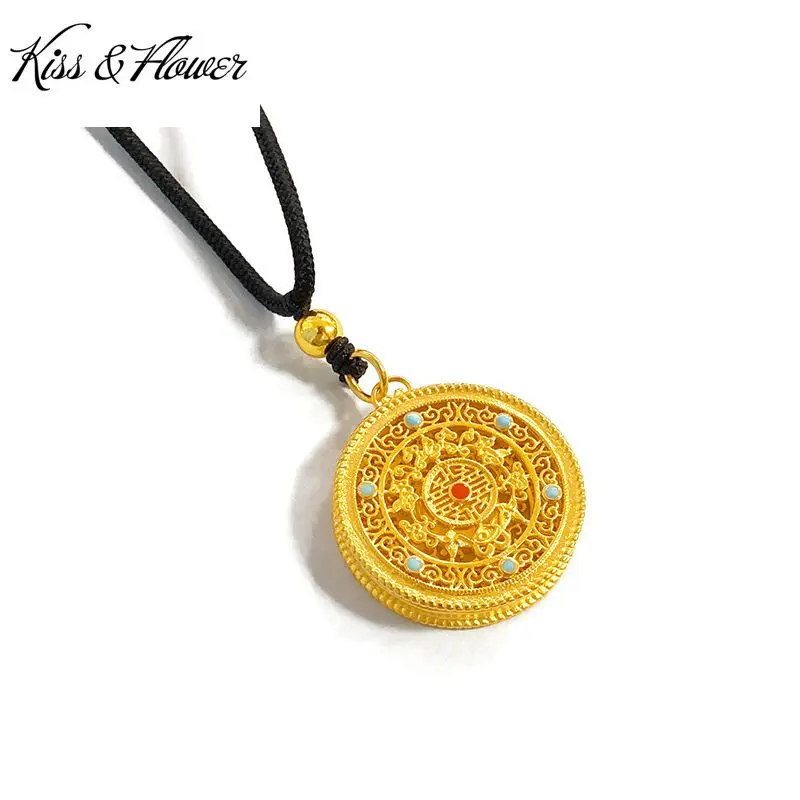 

KISS&FLOWER PD108 Fine Jewelry Wholesale Fashion Woman Birthday Wedding Gift Vintage Hollow FU 24KT Gold Pendant Charm NO CHAIN