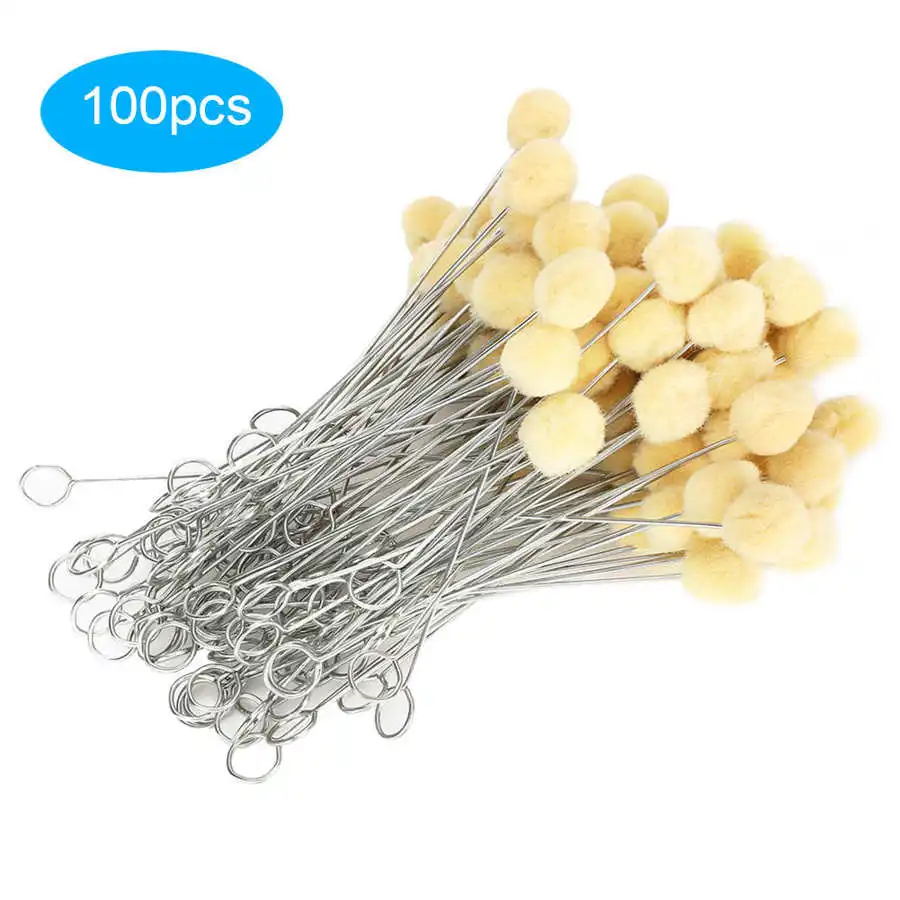 100pcs Leather Wool Daubers Oily Dye Ball Brush Metal Handle  Hand Made Craft Tool For Leather Dyeing Edge Liquid Sealing