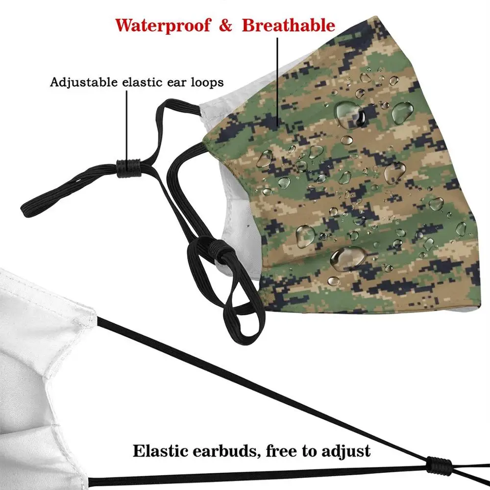 Custodie per telefoni mimetiche digitali Woodland stile Marpat stampa divertente riutilizzabile Pm2.1617 maschera per il viso con filtro Camouflage Camo Digital