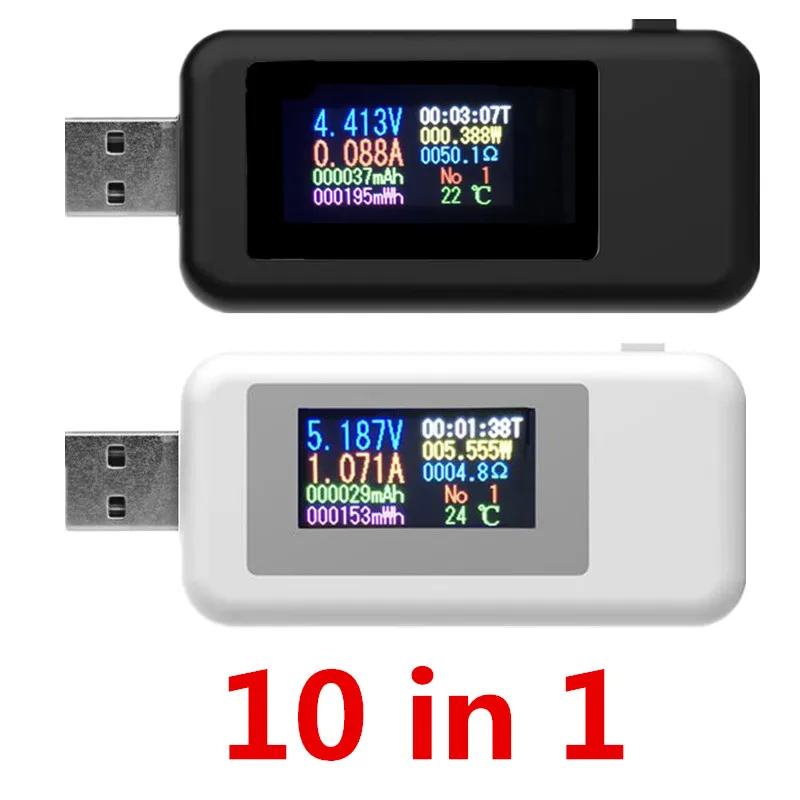 10 in 1 Color USB Tester DC Digital Voltmeter Amperimetro Current Voltage Meter Amp Volt Ammeter Detector Power Bank Charger