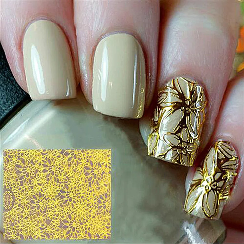 1 Piece of 3D Hot-selling Fashion Nail Sticker Applique Golden Hollow Embossed Flower