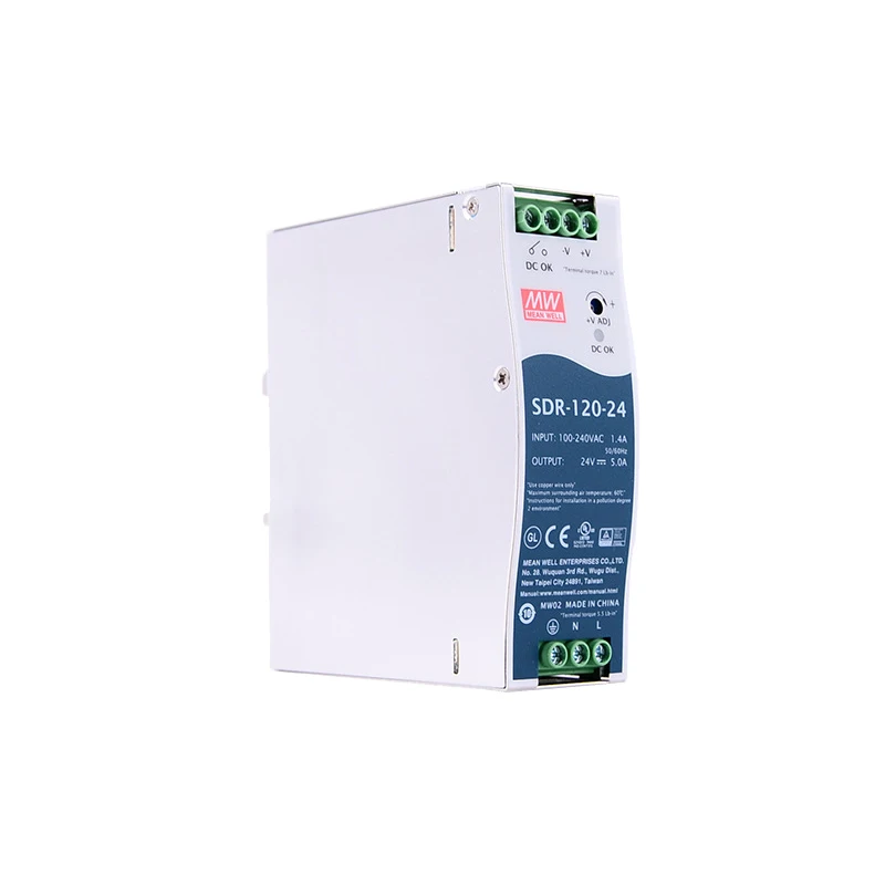 Original Mean Well SDR-120 series meanwell DC 12V 24V 48V 120W Single Output Industrial DIN Rail with PFC Function Power Supply