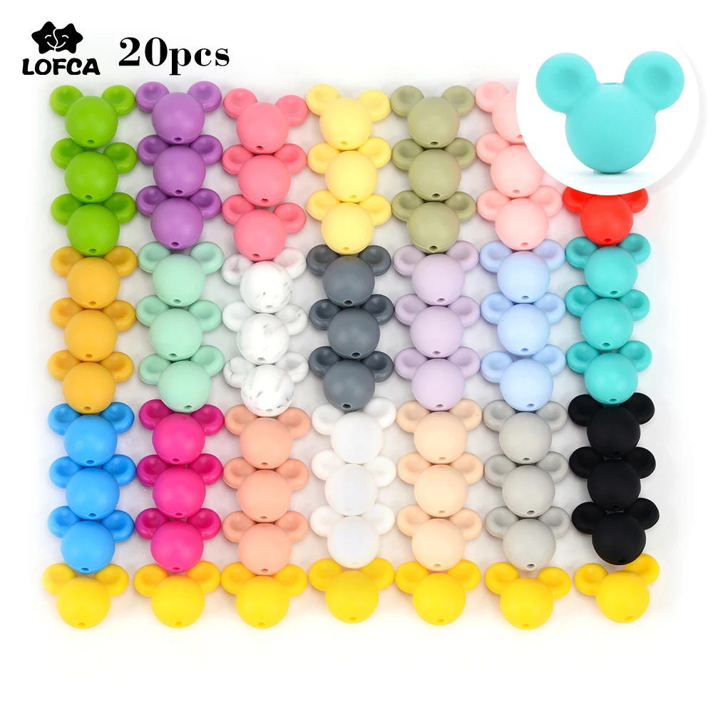 

LOFCA Wholesale 20pcs/lot Cartoon Mouse Shaped Silicone Beads BPA Free Baby Teething Toys Pacifiers Holder Making Baby Feeding