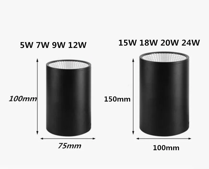 디 밍이 가능한 표면 장착 Downlight 천장 조명 5W 7W 9W 15W 18W 20W 24W LED COB 스포트 라이트 AC110/220V 천장 조명