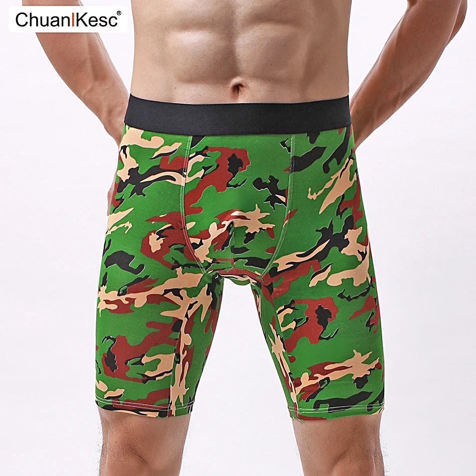 Calzoncillos Bóxer largos para hombre, talla europea, algodón, transpirables, sin abrasión en las piernas, longitud media de camuflaje