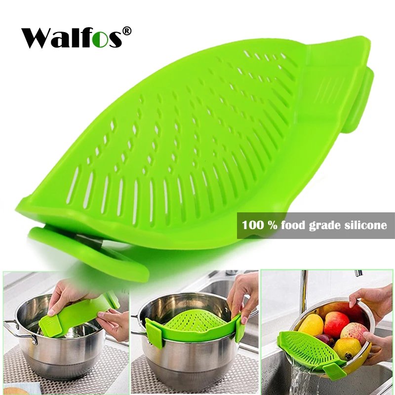 

WALFOS Food Grade Silicone Pot Pan Bowl Funnel Strainer Rice Washing Colander Soup Water Drainer Kitchen Accessories Gadgets