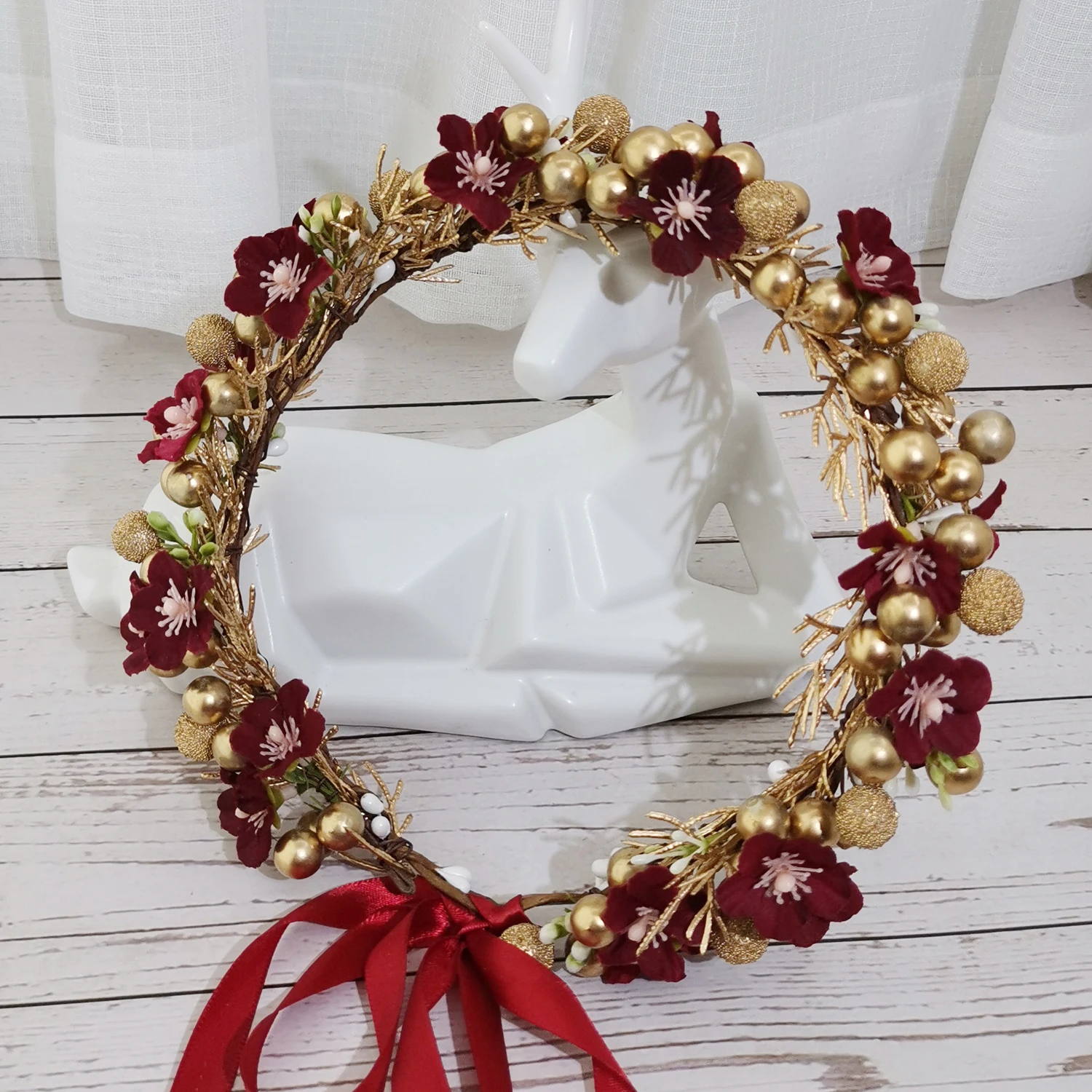 Corona de flores de Navidad, diadema para Festival, accesorios para el cabello para mujer, tocado, guirnaldas florales de Año Nuevo, sombreros de flores de Navidad