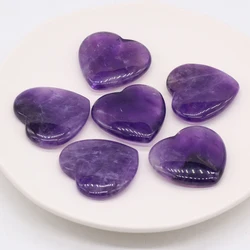 1PC Charm Amethyst Natural Beads Ornaments Love Heart Shape Polished Stone Reiki Healing Crystal DIY Gift Decoration Minerals